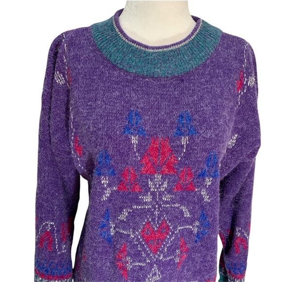 Vintage Y2K Chunky Sweater by Weekend Edition Purple Aztec Inspired Print - Picture 3 of 8